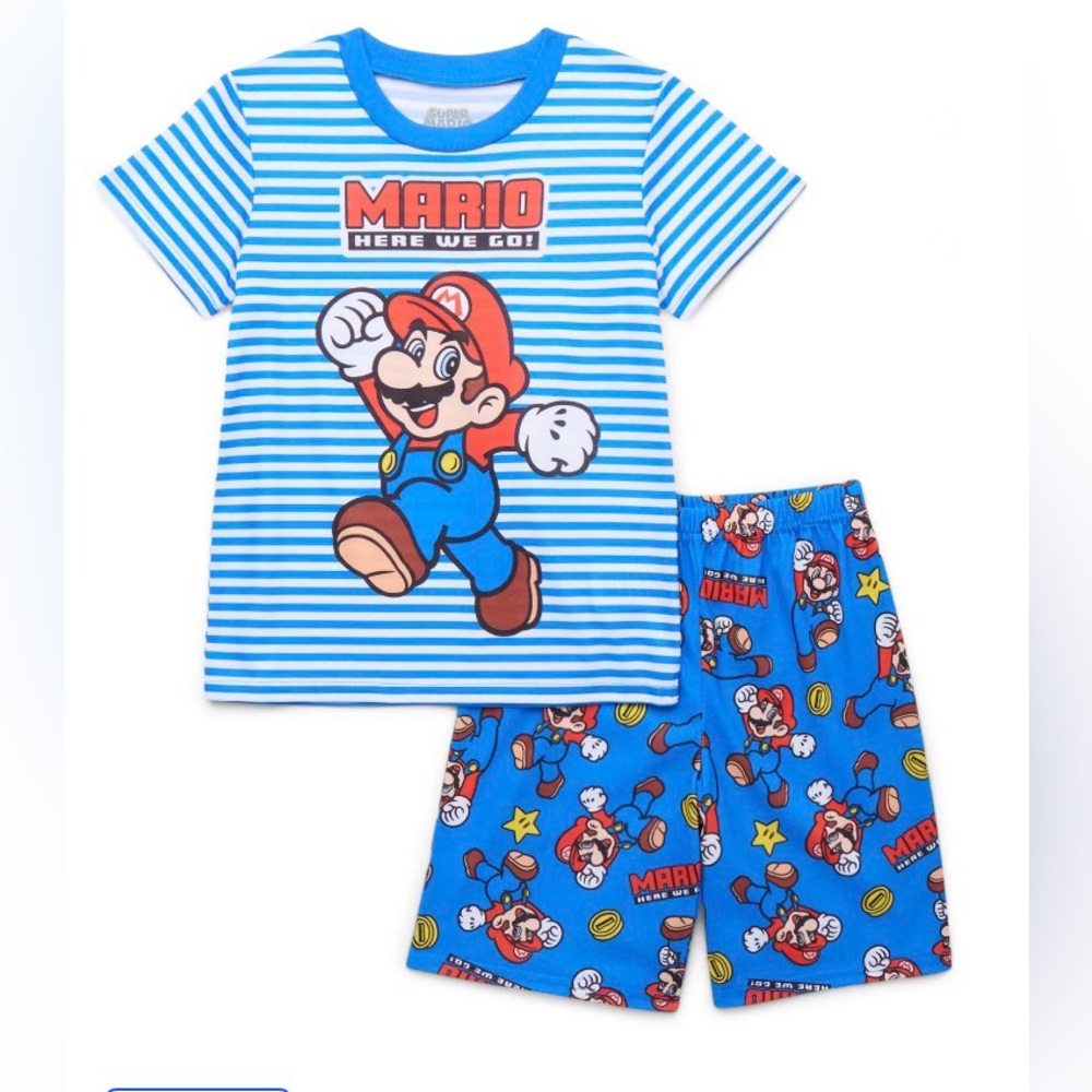 Nintendo Mario Striped Blue Pajama Set